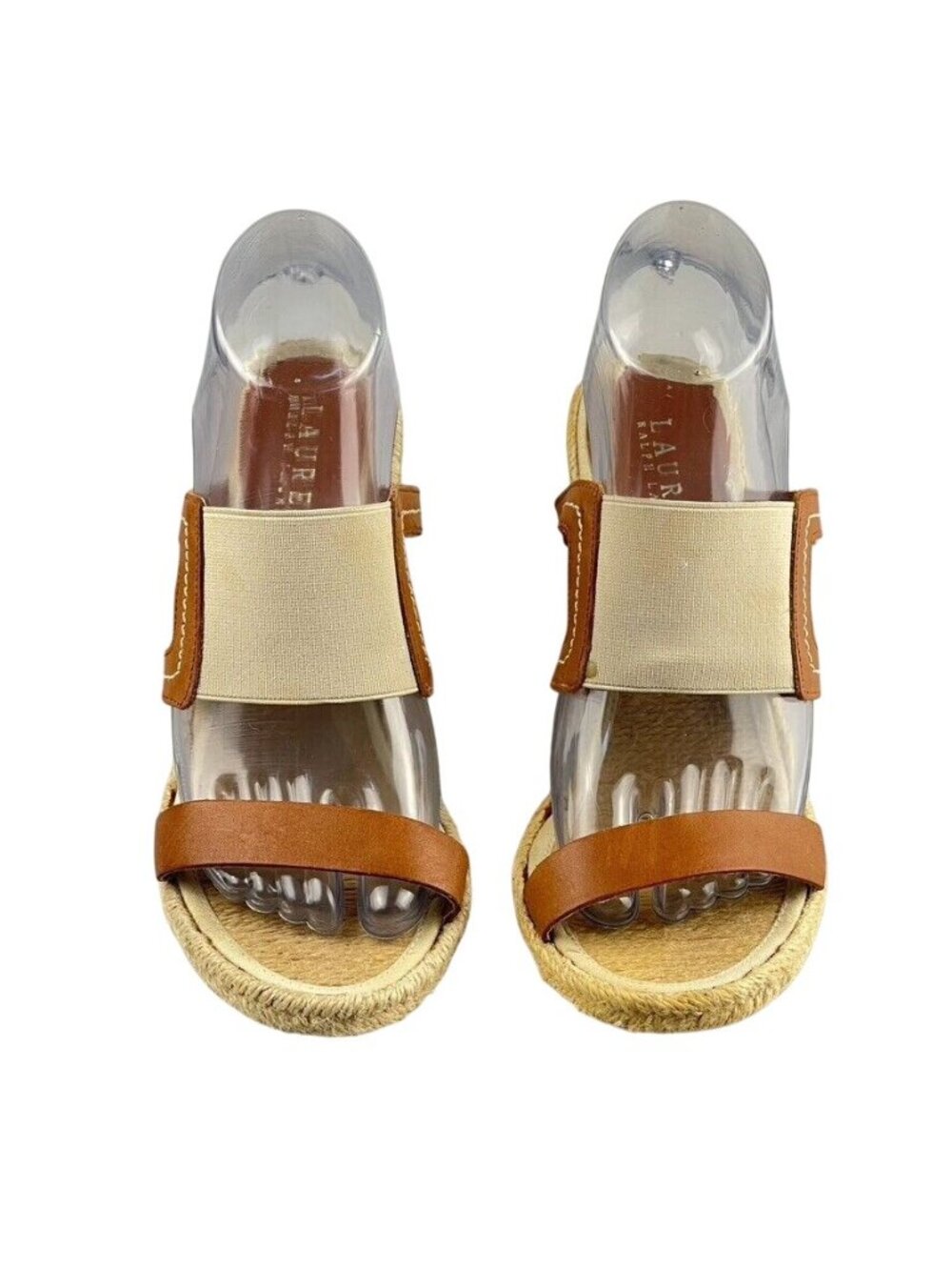 Lauren Ralph Lauren Womens Tan Leather Espadrille Wedge Sandals Size 8B - Picture 2 of 13